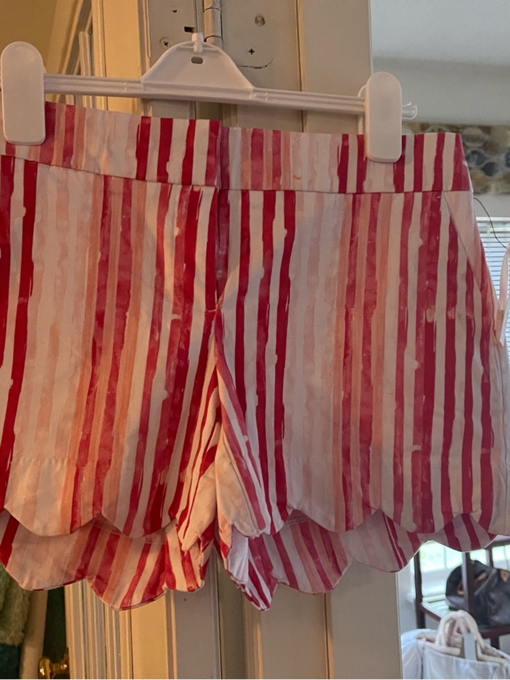 crown & ivy Pink and White Striped Scallop Hem Bermuda Shorts